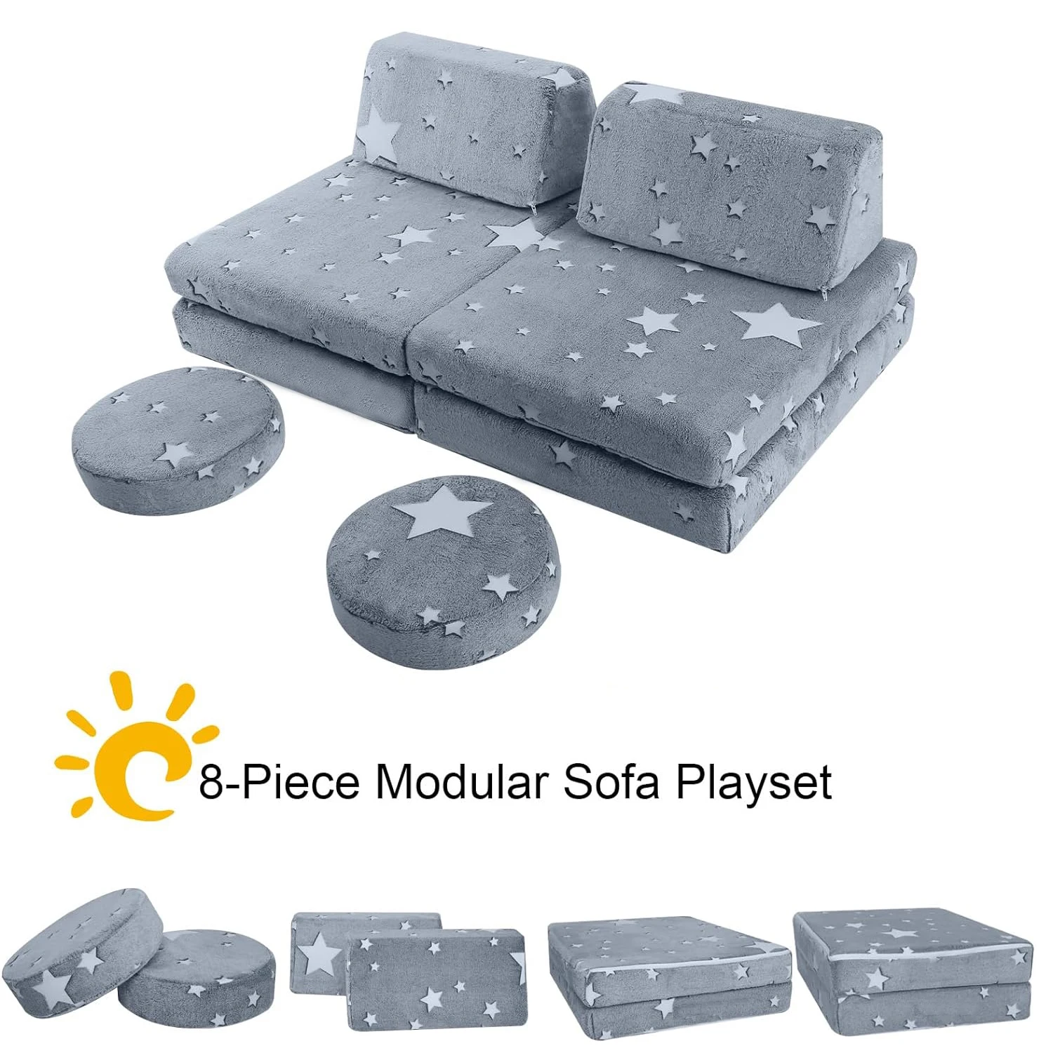 10-Piece Couch Sofa Modular Toddler Glow Sofa for Playroom Fold Out Play Couch Sectional Foam Couch Set for Kids