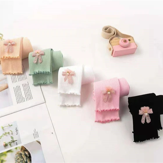 
Different colors beautiful girl leggings nylon lace sticky bowknot kids pantyhose children tights pantyhose 
