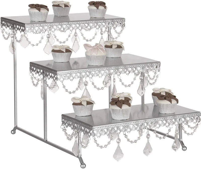 European Crystal Style Metal Cake Stand Multipurpose 3 Tier Layers Metal Wedding Cake Stand