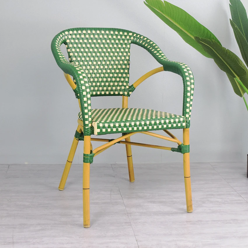 All weather French Style Bistro Chairs Outdoor Rattan Dining Chair With Armrest