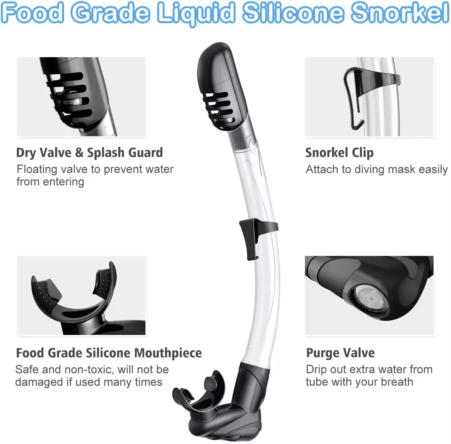 Wholesale Adult Purged Snorkeling Snorkel with Clear Splash Guard  underwater snorkeling