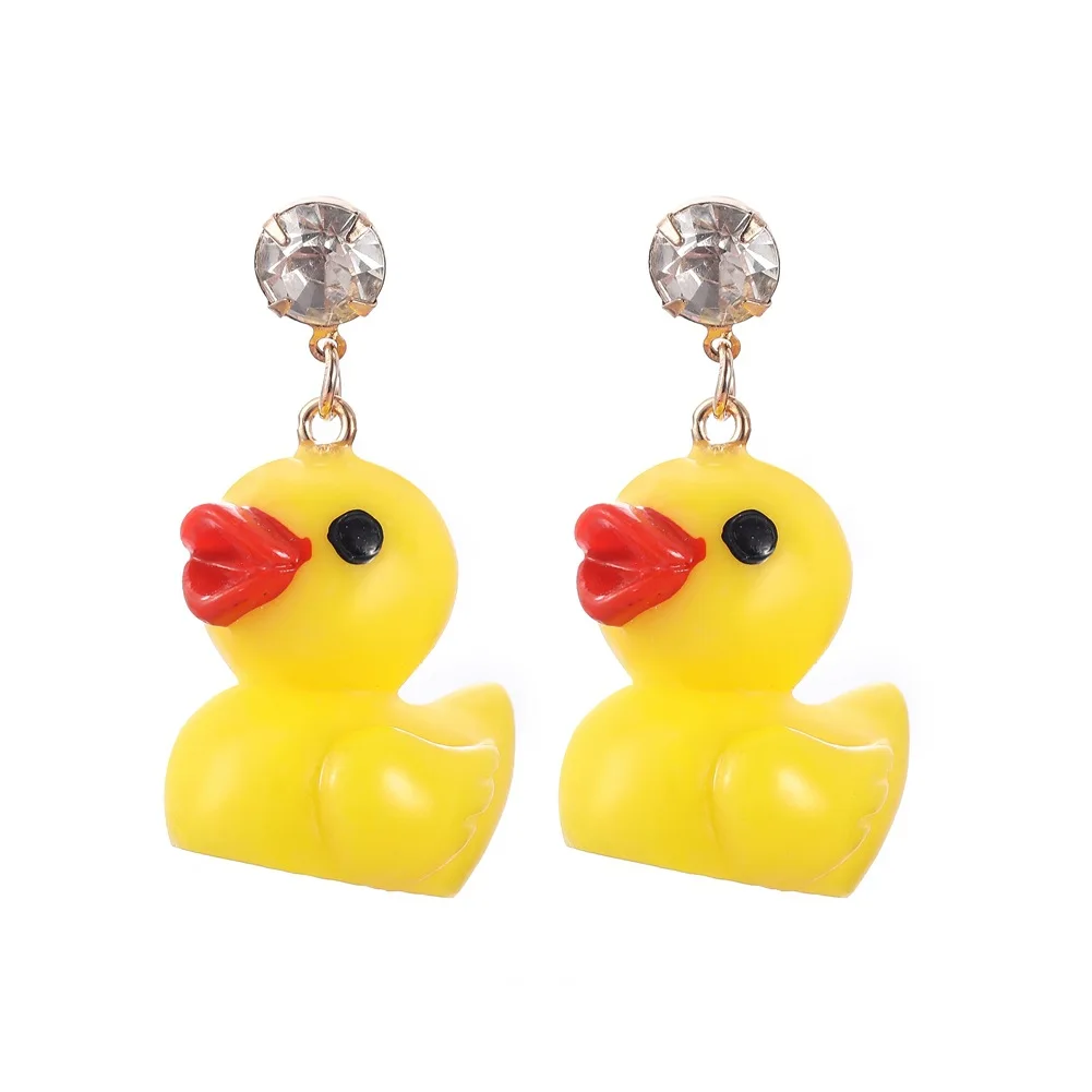 2021 wholesale cute design large yellow duck pendant with crystal stud