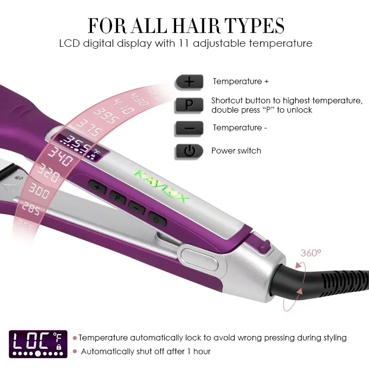 
Wholesale Private Label Hair Straightener Digital touch screen 360 Degree Swivel Power Cord Hair Curler Profecional Flat Iron 