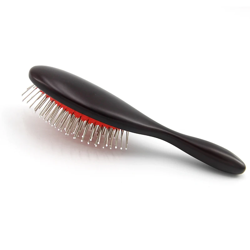 New Custom Logo Hairbrush Metal Pins Bristle Wig Brush Round Paddle Detangling Wooden Hair Brush