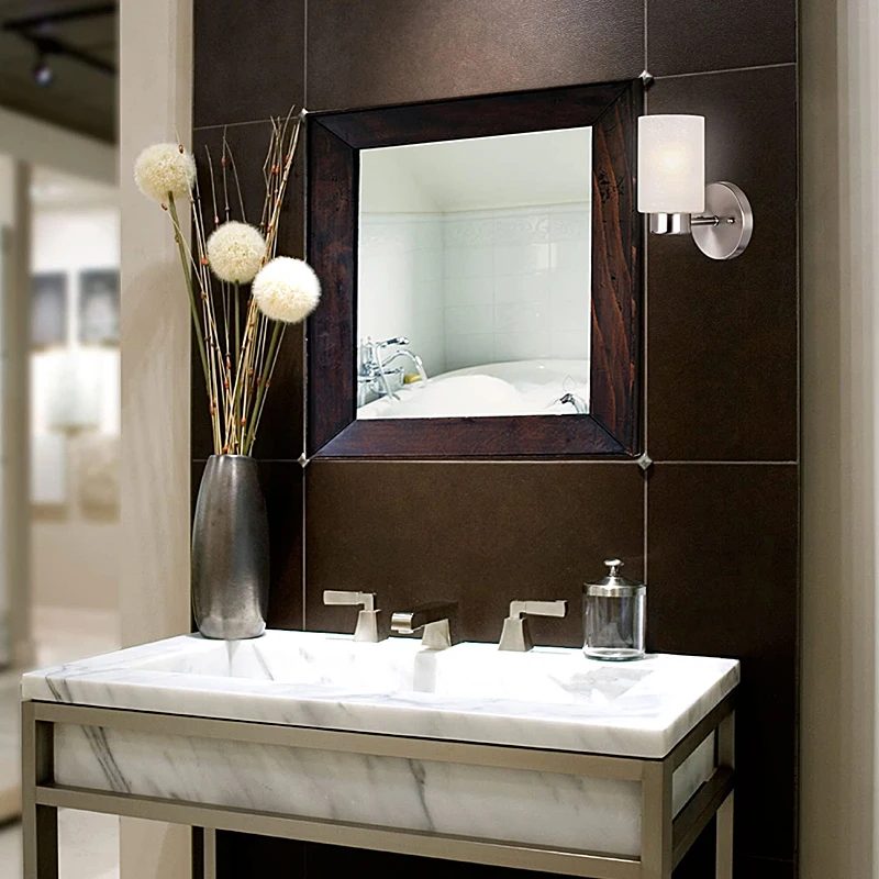 Factory Supply Brushed Nickel Linen Textured Frosted White Glass Mount Sconce Light Wall Fixture