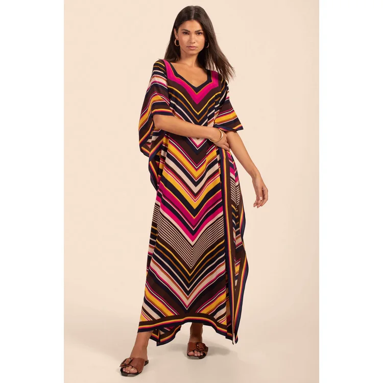 High Quality Islamic Clothing Striped Printed Bikini Cover Up Vacation Robe Sunscreen Shirt Beach Dress