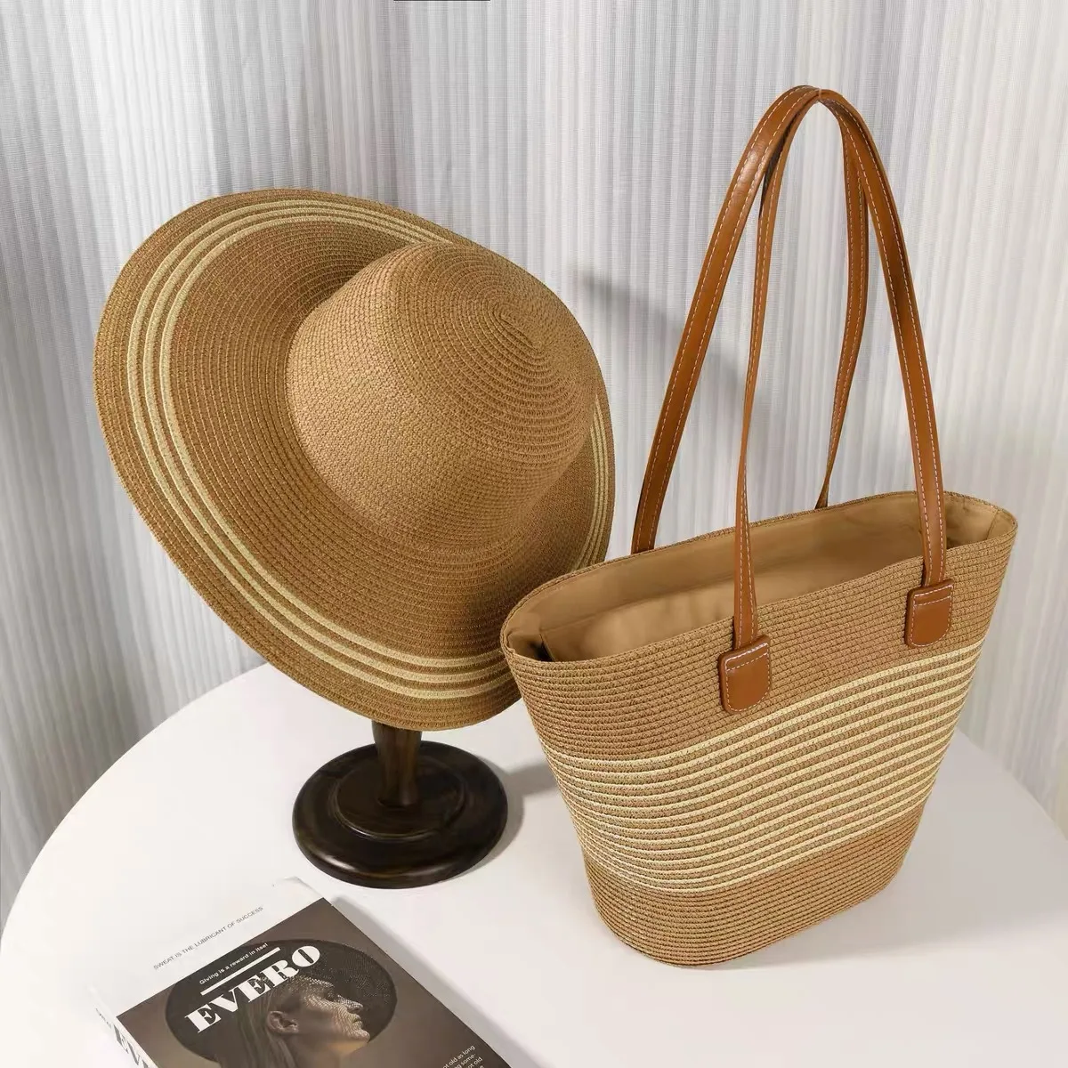 Outdoor Custom Holiday Beach Bags Summer Designer Bag And Hat Set For Women