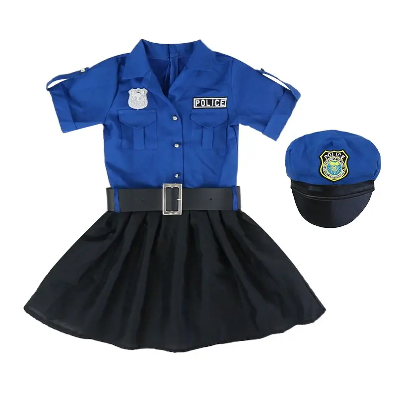Children Police Cosplay Costume Halloween Carnival Party Role Play Clothing For Boys And Girls Police Costume Skirt
