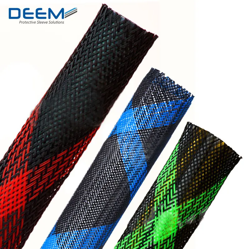 PET Expandable Braided Sleeve Tight Insulated Protect Wire Cable Sleeving Multicolor cold cut braided sleeving