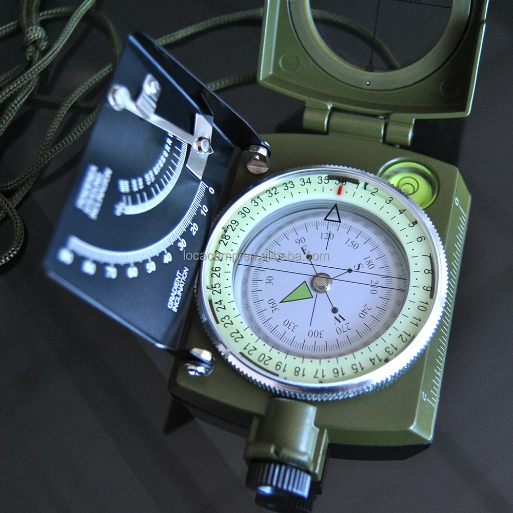 Olive Color Portable Metal Foldable Compass Prismatic Lensatic Sighting Clinometer Survival Hunting Hiking Handy Pointer Display