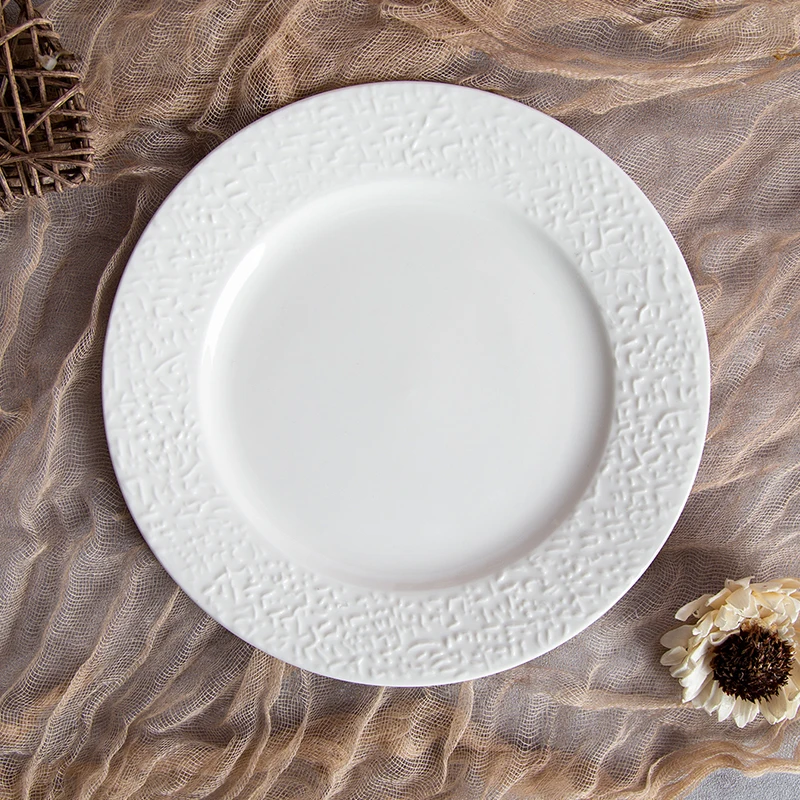wholesale restaurant hotel party embossed porcelain dinner plates vintage ceramic dinnerware sets white luxury wedding