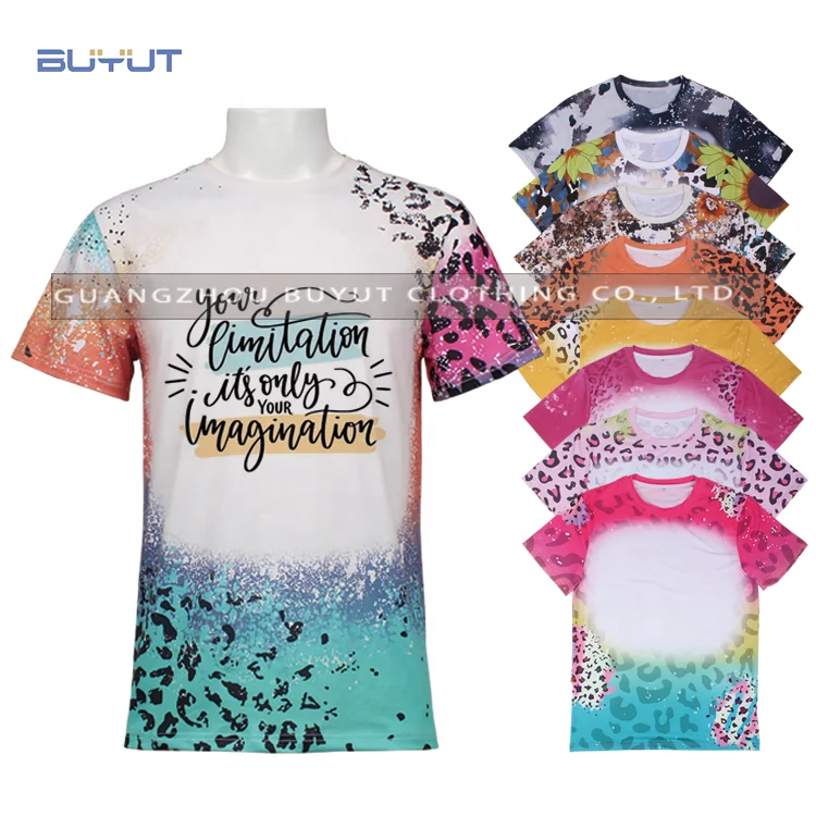 BUYUT  fashion cheetah print Sublimation  polyester have soft cotton feel  Faux Bleached T Shirts