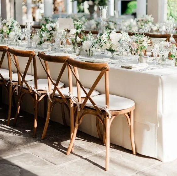 Outdoor Commercial Furniture Wood Cross Back Dining Restaurant Wooden Hotel Stacking Wedding Banquet Chair