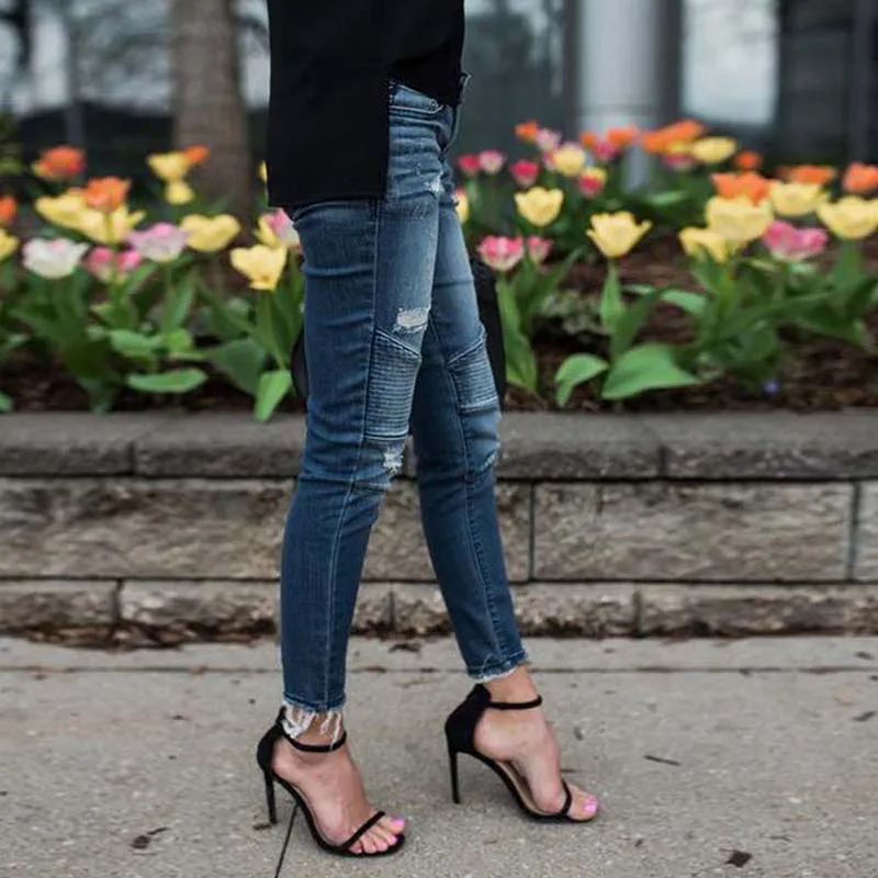 Модные новые обтягивающие пикантные джинсы в стиле ретро, женские эластичные рваные джинсы-карандаш с заниженной талией