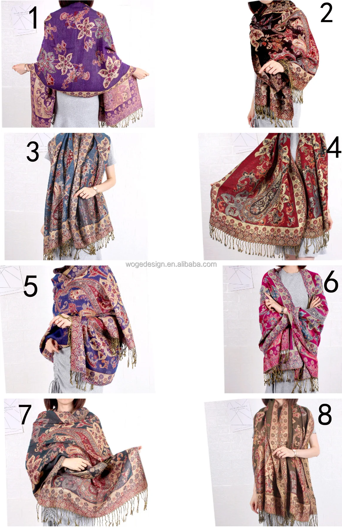 Womens dress shawl jacquard paisley floral polyester acrylic turkish golden lurex shine pashmina scarf