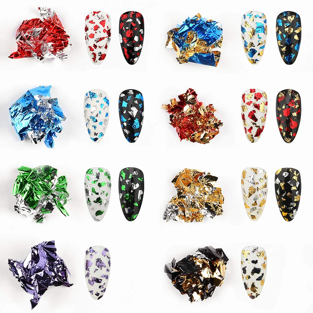  Nail Art красочные блестящие алюминиевая фольга кукурузных хлопьев 12 видов цветов стикеры DIY необычного дизайна для художественного оформления