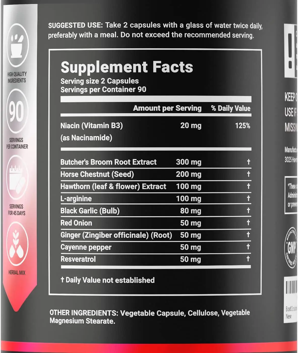 Clinical Daily Blood Circulation Supplements Butchers Broom Horse Chestnut Hawthorn  Cayenne Arginine Diosmin Varicose Vein