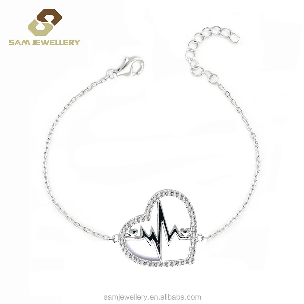 Silver 925 Jewelry Bracelet  Lifeline Pulse Heartbeat Rhythm ECG Cardiogram Bracelet
