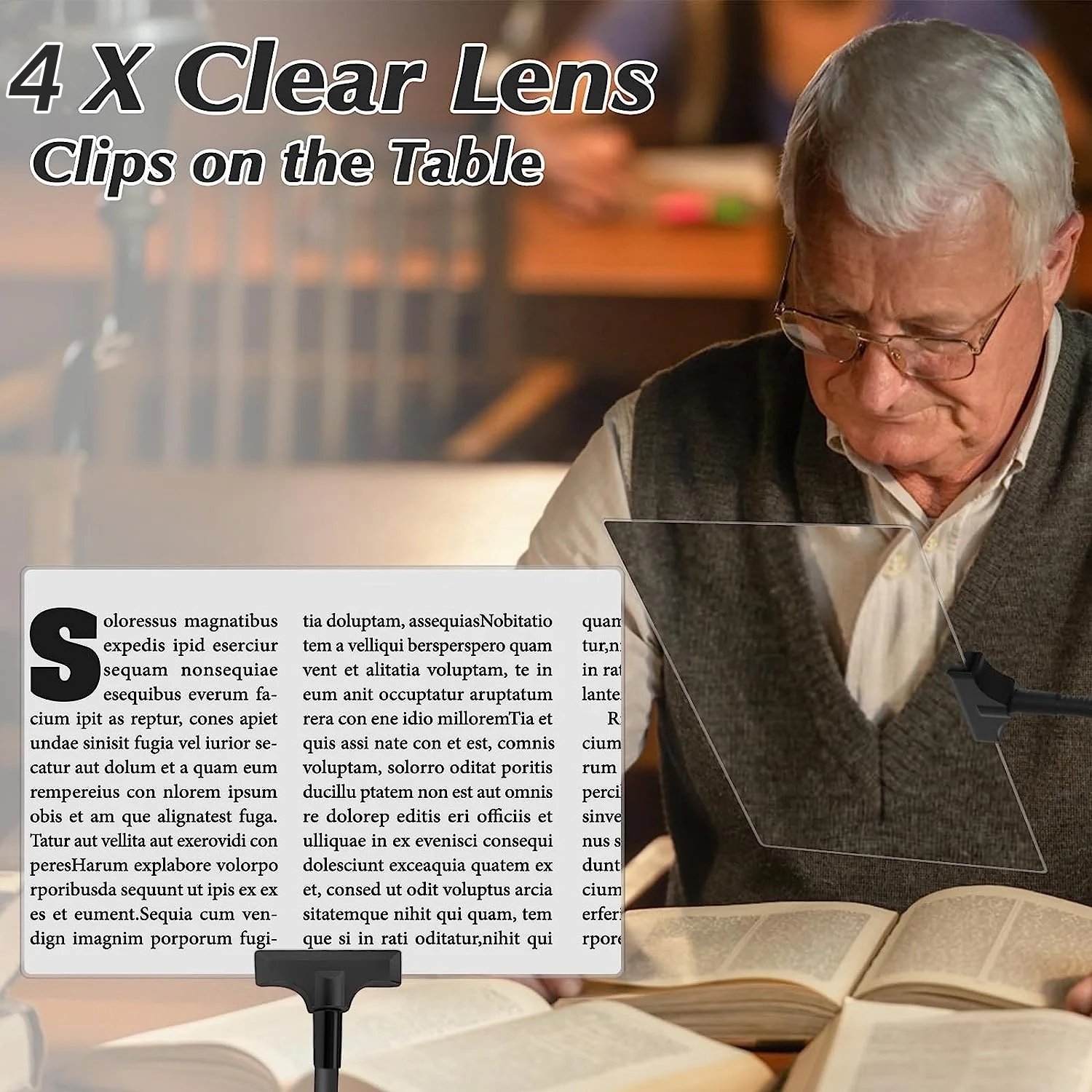 High Quality Hands Free 4X Magnifier Adjustable Flexible Magnifying Glass with Light and Stand for Reading