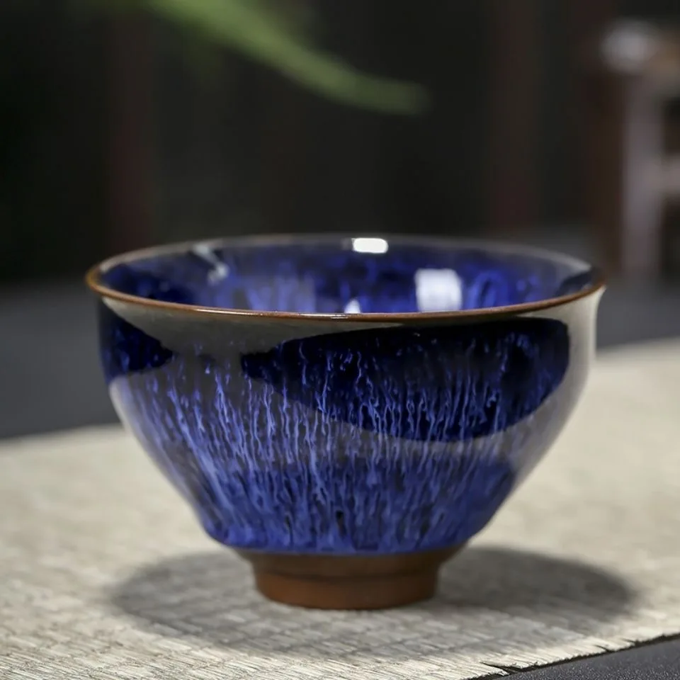2024 Blue Color Glazed Ceramic Cup Tea Cup For Japanese Cuisine Sake Wine Retro Ceramic Tea Set Small Tea Cup