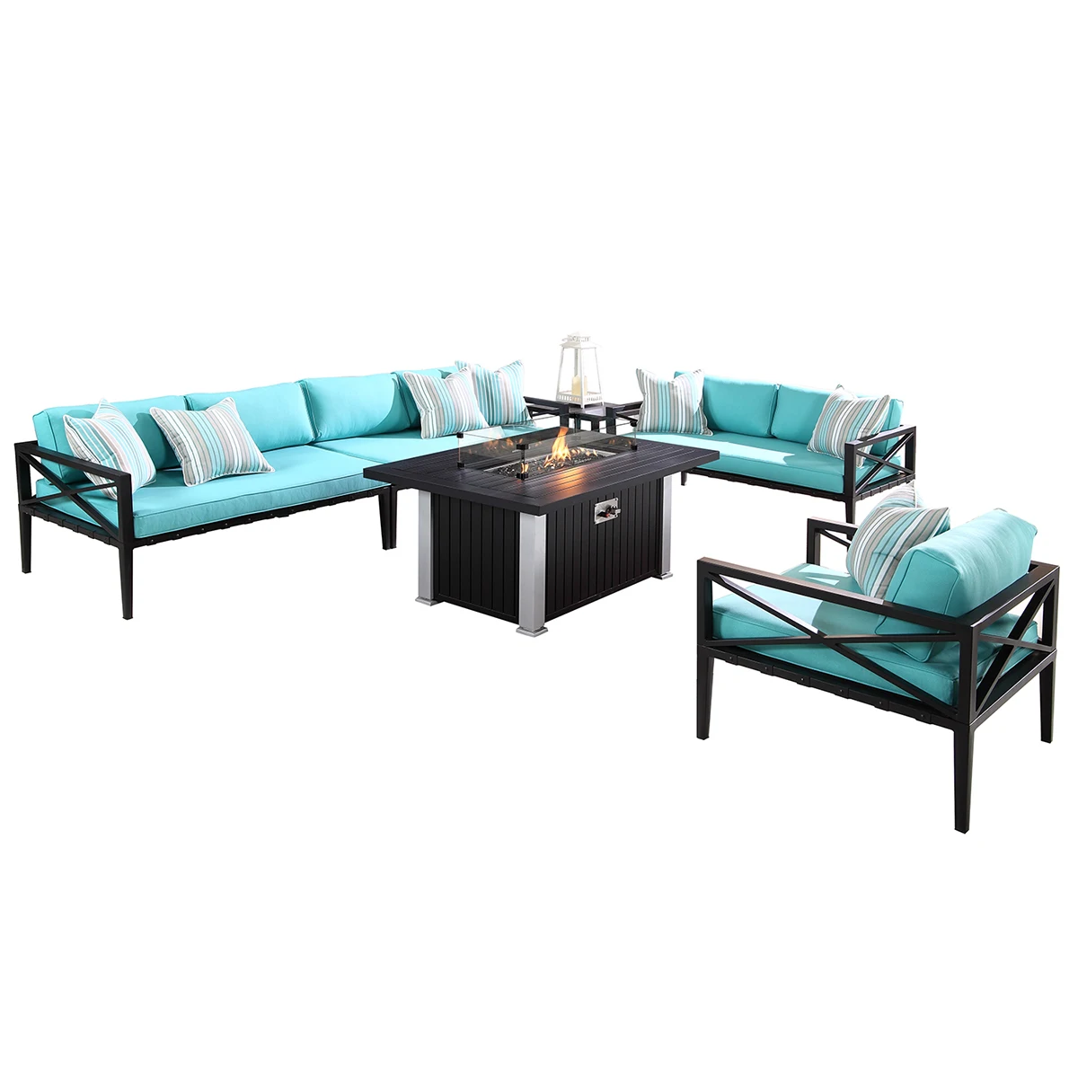 
outdoor garden furniture gas fire pit table burner and sofa chairs set 