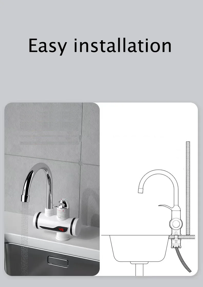Kitchen Electric Hot Water Heating Faucet Instant Hot Water Faucet with LED   Heater Kitchen Tap