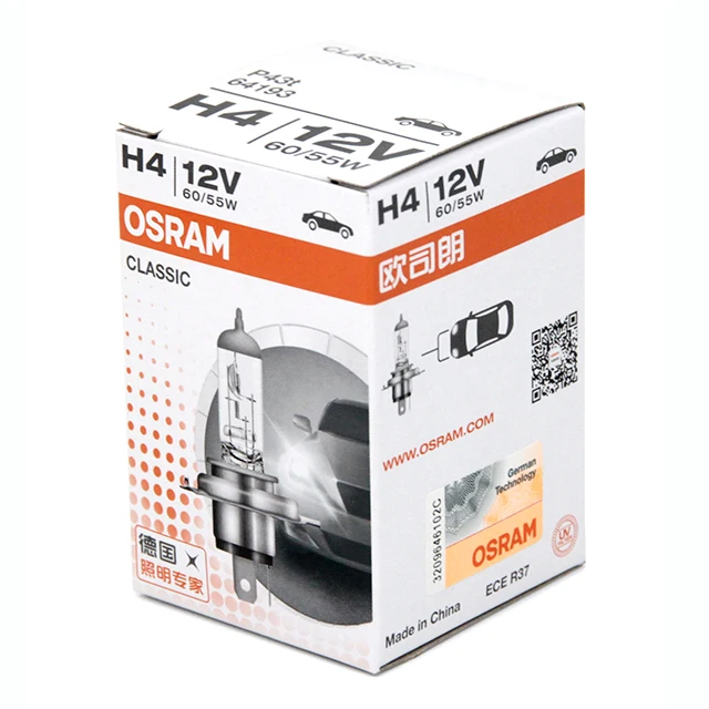 Halogen bulb OSRAM H4 12V 60/55W P43t made in Germany Car headlight