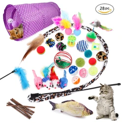 28 Interactive Cat Toy Set Kittens Plush Cat Toy Mouse And Tunnel With Bell Ball Sisal Ball Cat Chewing Catnip Toy