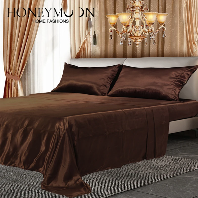 Silky Smooth Satin Sheet Set 4Piece/Satin Fitted Sheet, Flat Sheet, 2 Satin Pillowcase