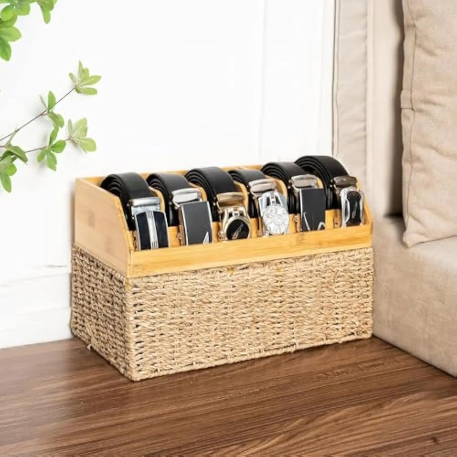 Bamboo Belt Organizer For Drawer Belt Buckle Display Case Belt Holder For Closet