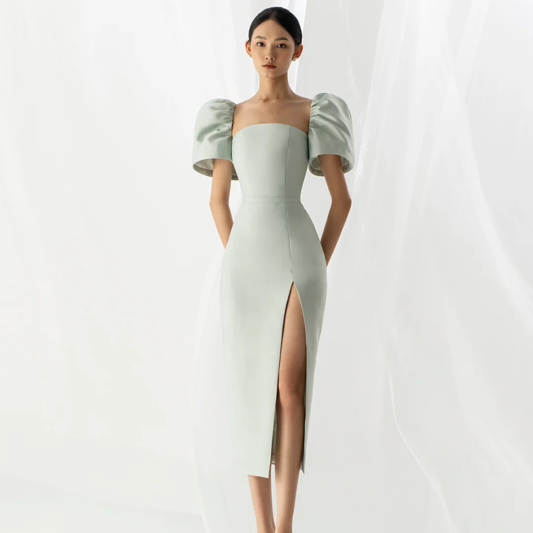 ZYHT 4891 Casual Bodycon Lady Clothes Vestido Summer Party Dress White Pink Green Elegant Long Satin Women French Midi Dresses