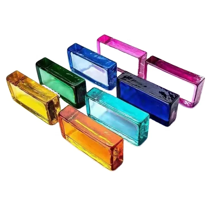 Color glass brick Transparent square solid partition wall transparent brick perforated crystal glass brick building decoration