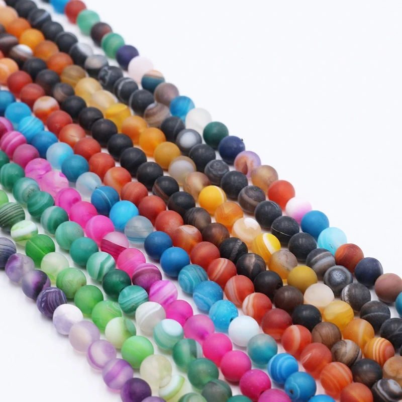 4mm 6mm 8mm 10mm 12mm Natural Matte Frosted Agate Stripe Agates Stone Beads Round Loose Agates Beads For Jewelry Making