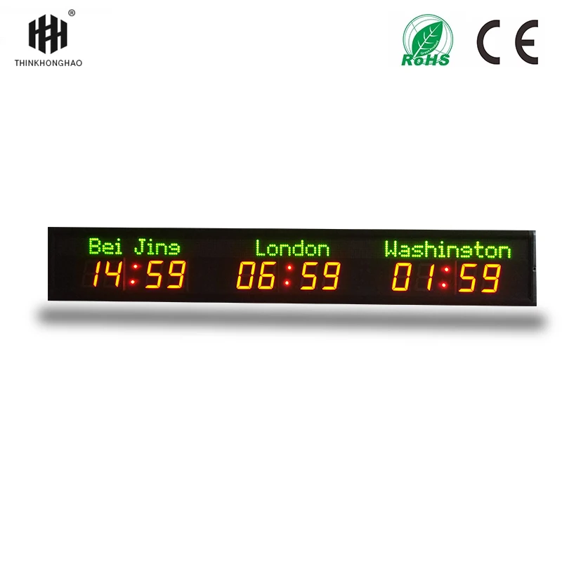 Customization Three City LED Clock Multi Time Zone Wall Mounted LED Display Electronic Clock Electric Carton Resin Square Modern