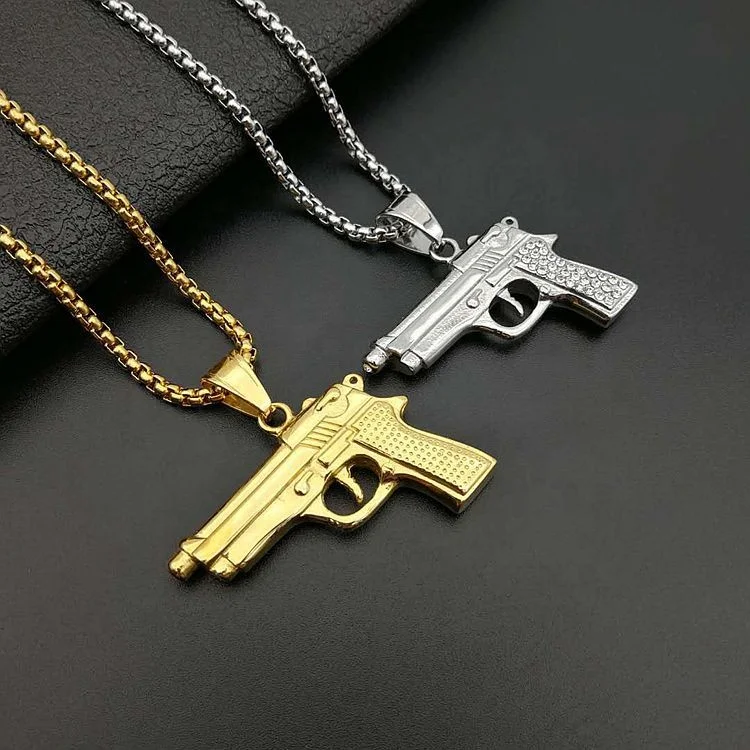 
Wholesale Custom Mini Gun Stainless Steel Jewelry 18K Gold Plated Pendant 