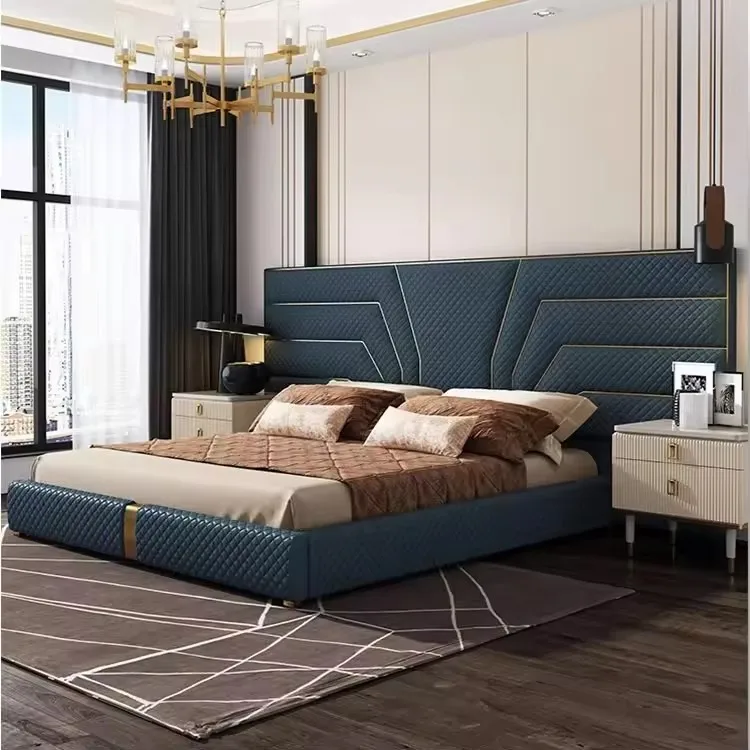 HJ HOME Italian royal hotel upholstered beds High headboard double king size hotel luxury bedroom villa furniture