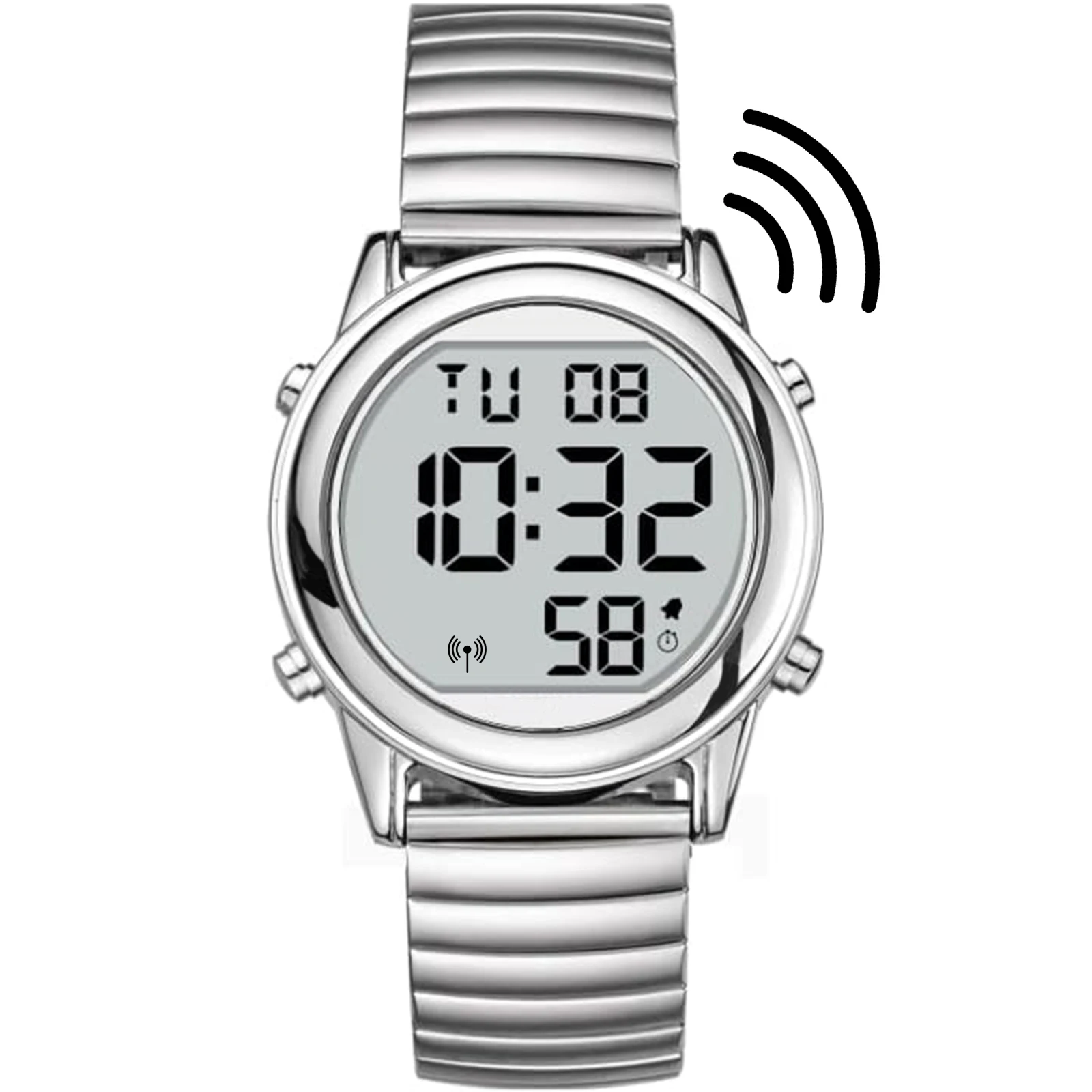 Us UK De Fr Japan Atomic Talking Watch LCD Big Number Talking Watch for The Blind or Elderly