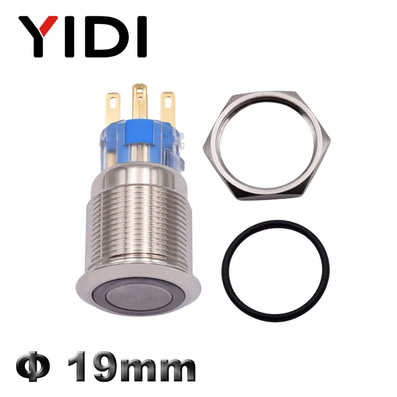 19mm LED Light Momentary Switch Latching Illuminated Metal Push Button Switch Stainless Steel White Red Green Blue Spdt 1NO 1NC