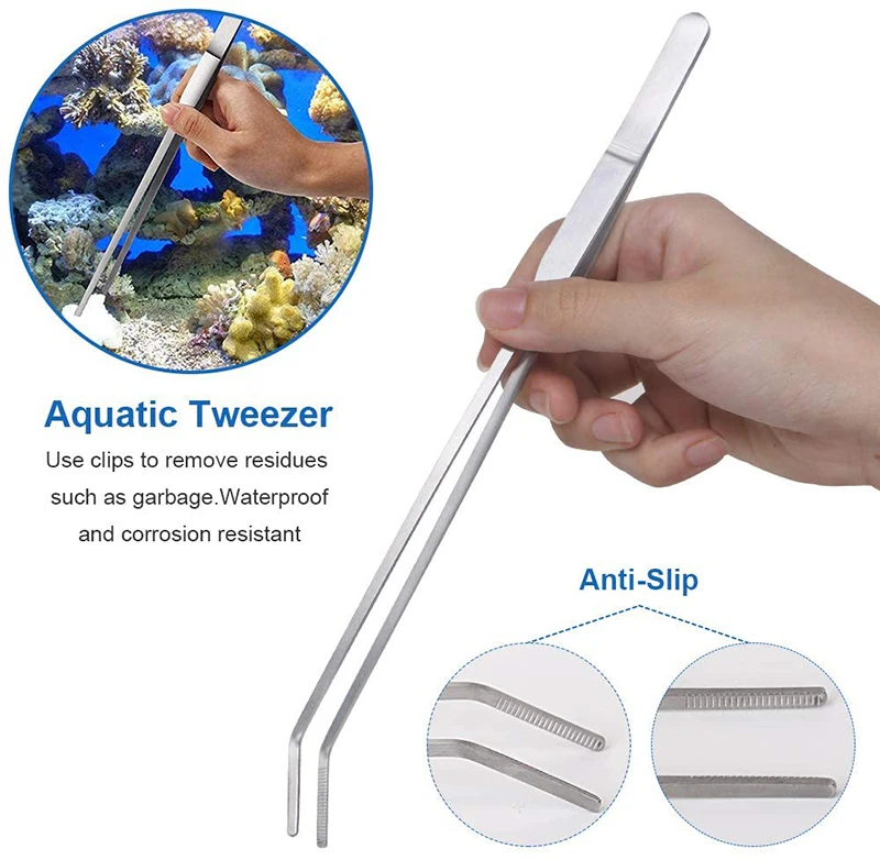 Cleaning Aquarium Tools Kit Set Fish Tank Long Stainless Steel Tweezers Scissor Spatula Equipments