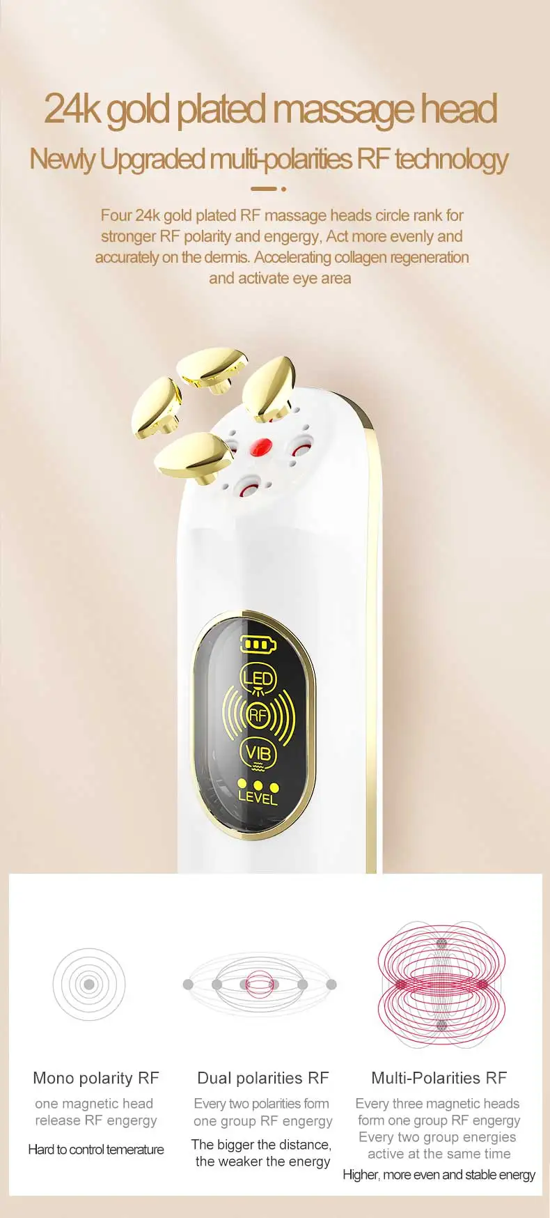 trending eye massager wand RF vibration removing eye dark 24k gold smart eye massager apparatus machine