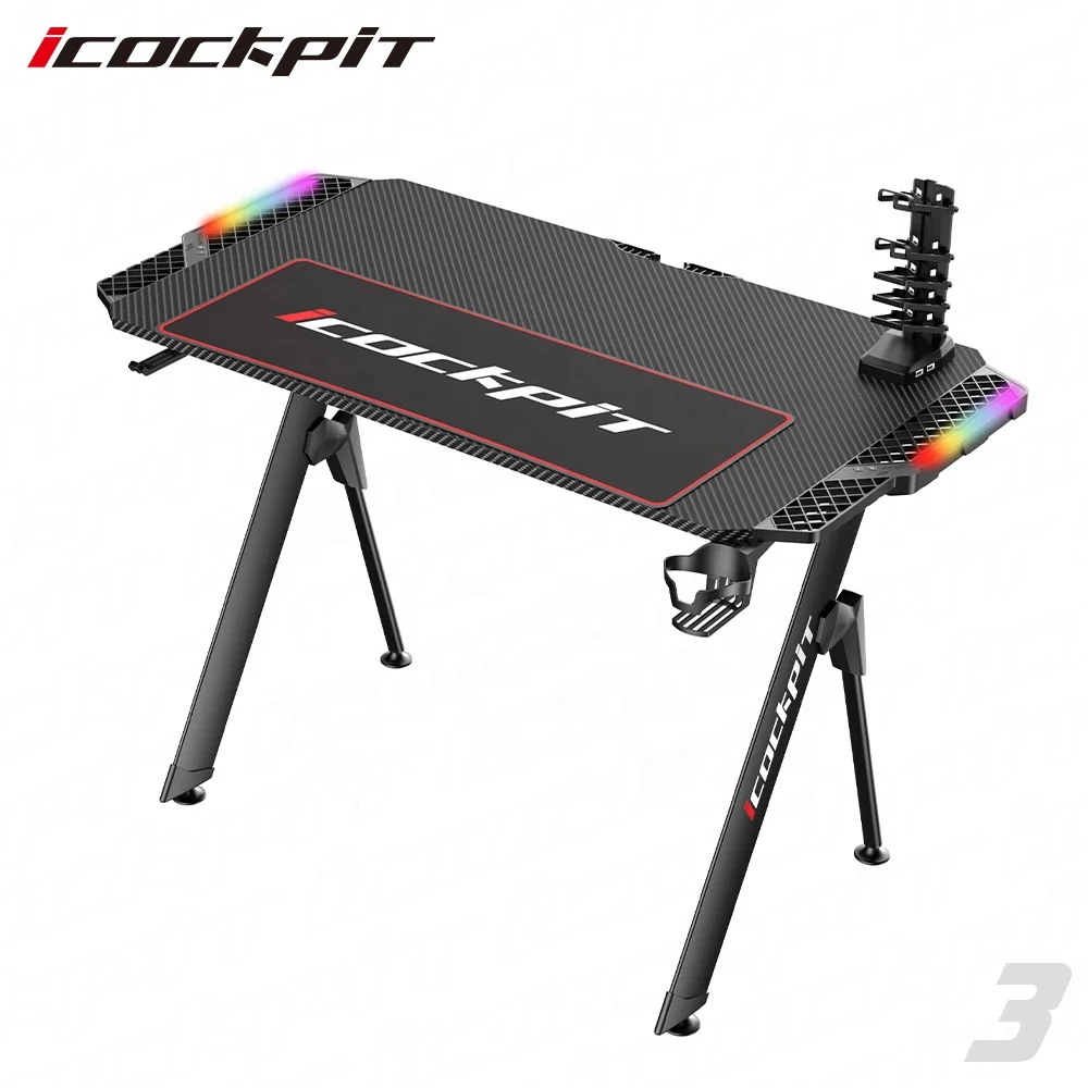 
Icockpit Cheap Professional Racing Style Computer Gaming Desk Metal Frame E-Sport RGB Gaming Desk LED Gaming Table for Gamer 
