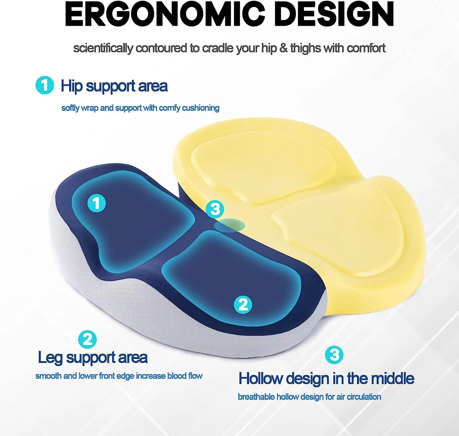 Wholesale Oem Seat Cushions For Office Chairs Orthopedic Memory Foam Sciatica Tailbone Pain Relief Coccyx Seat Cushion