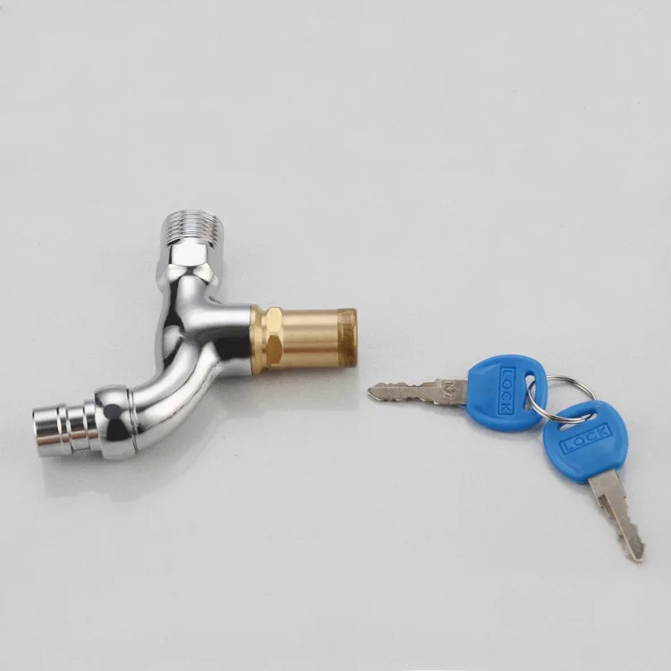 Copper Washing Machine Faucet with Lock Key Outdoor Balcony Mop Pool 4 Points DN15 Quick Open Water Faucet Faucet