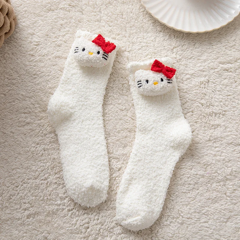 Winter Thick Warm Fleece Coral Velvet Women Fuzzy Indoor Socks Funny 3D Cartoon KT Animals Doll Women Cozy Socks Wholesale