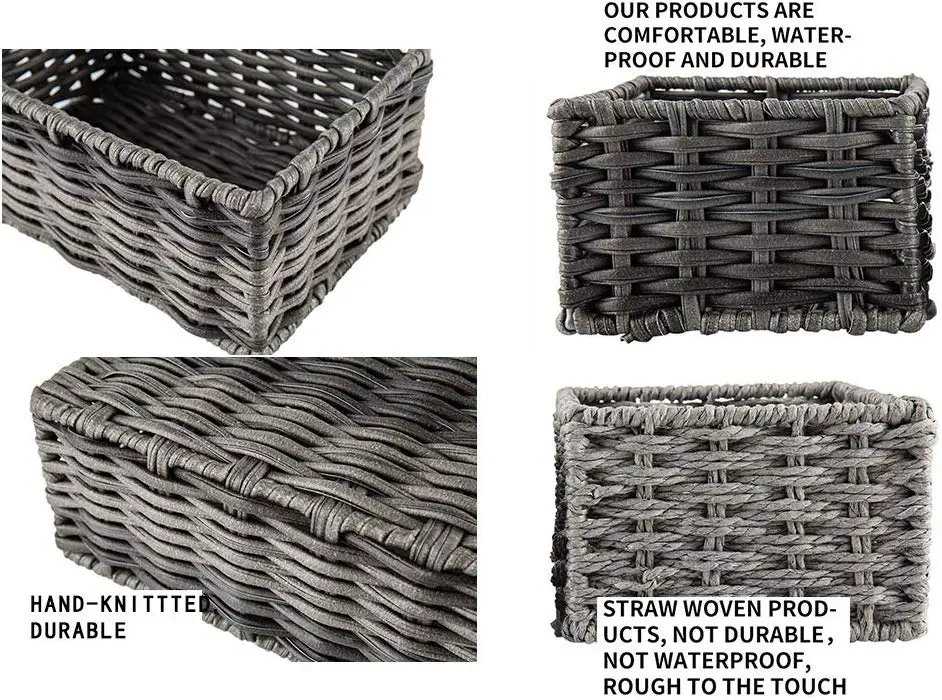 
Handmade Wicker Storage Baskets Set Woven Decorative Organizing Nesting Baskets for Bedroom (Set of 4, Grey) 