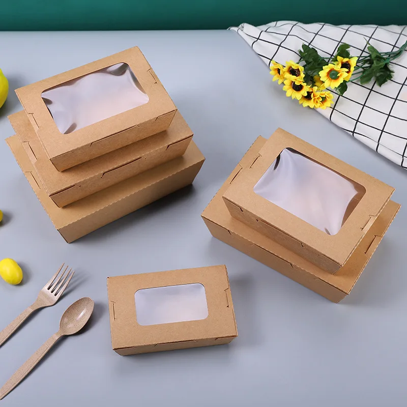 Kraft Paper Disposable Food  Fried Chicken Barbecue Catering Square Take Away Salad Packaging Box