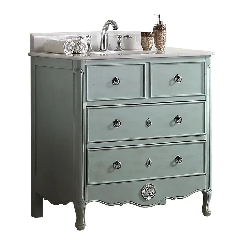 Customized Luxury American Style Bathroom Cabinet Floor-standing Solid Wood Bathroom Vanity Antique Washbasin Bathroom Vanities