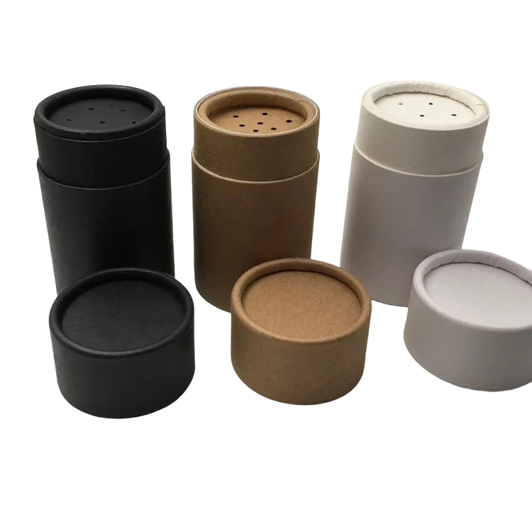 Eco-Friendly Bio-Degradable Cardboard Powder Container Cylinder Shape with Shaker Top for Tea Spices Sea Salt Other Foods