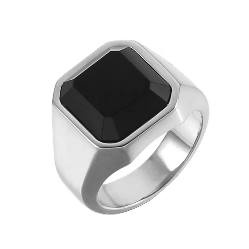 Wholesale stainless steel black big stone gold ring designs for men