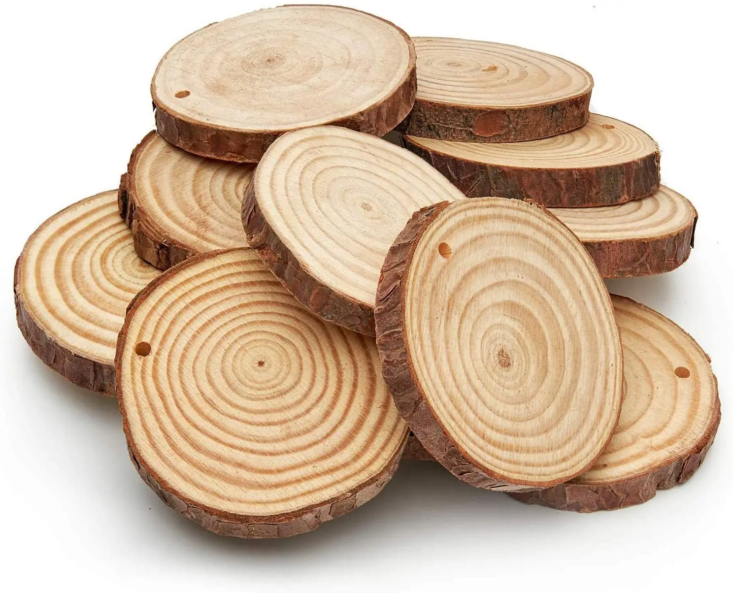 Natural Wood Slices 20Pcs 3.5-4.0 in Unfinished Wood Kit with Screw Eye Rings